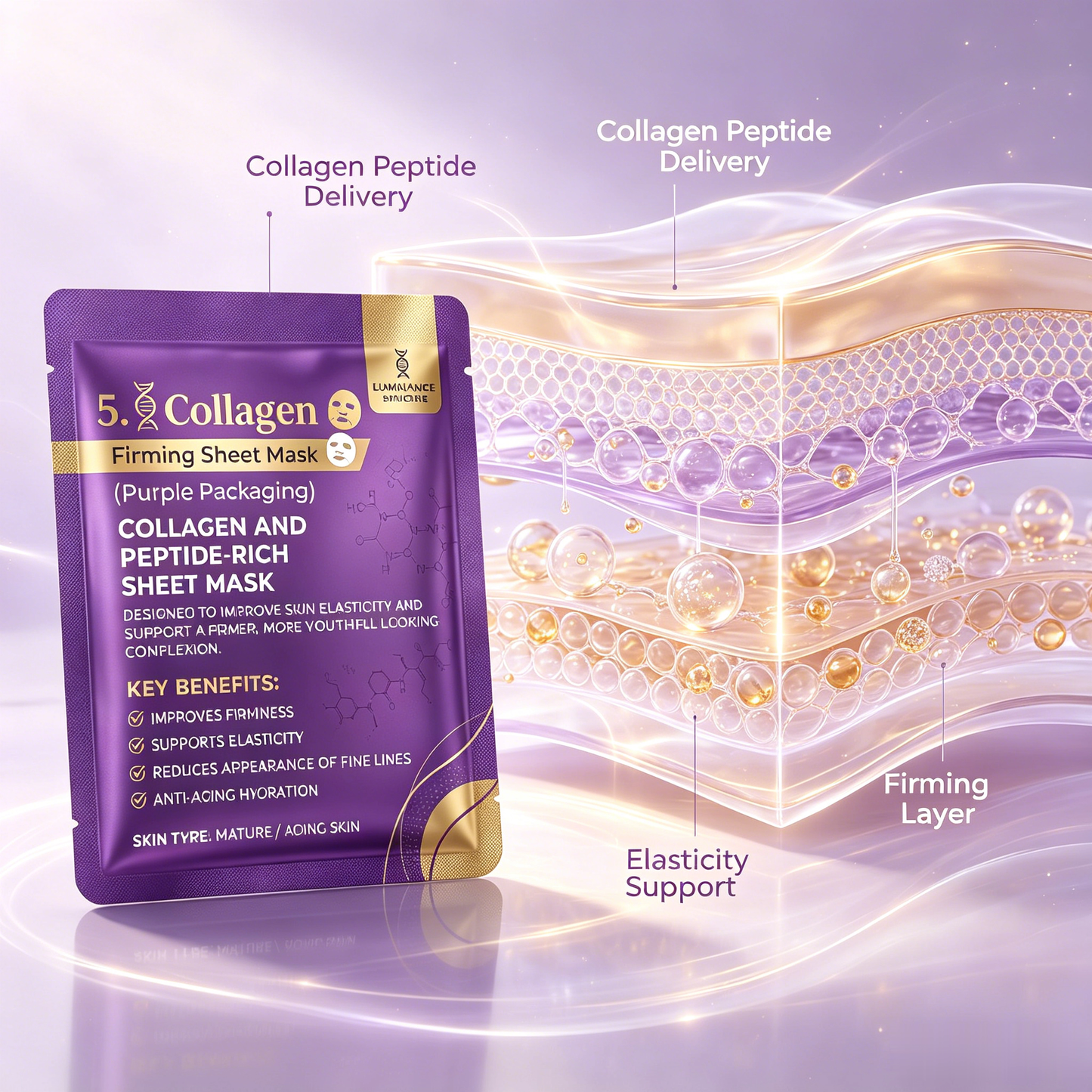 LUMINANCE SKINCARE 5X Kollagen ♥️♥️ & Peptid-Gesichtsmaske | Feuchtigkeitsspendende und straffende Pflege für glatter aussehende Haut